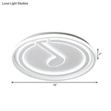 White Flush Ceiling Light With Musical Note Acrylic Led Lamp For Kid’s Bedroom - Contemporary Design