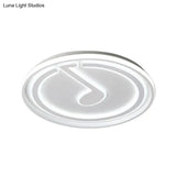 White Flush Ceiling Light With Musical Note Acrylic Led Lamp For Kid’s Bedroom - Contemporary Design
