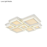 White Flush Mount Ceiling Lamp - 4/7 Lights Brick Acrylic Shade Ideal For Living Room Lighting