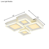 White Flush Mount Ceiling Lamp - 4/7 Lights Brick Acrylic Shade Ideal For Living Room Lighting