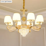 White Frosted Glass Chandelier With Crystal Accent - Classic Pendant Light For Bedroom