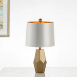 White Geometric Base Metal Table Light: Luxury Empire Shade Night Lighting For Living Room