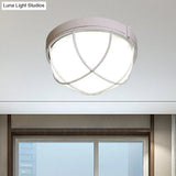 White Geometric Flush Ceiling Mount Light Fixture - Industrial Frosted Glass For Bedroom