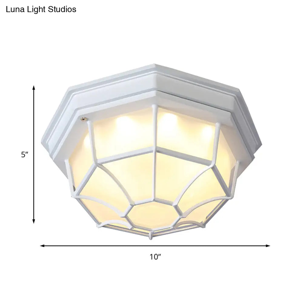 White Geometric Flush Ceiling Mount Light Fixture - Industrial Frosted Glass For Bedroom