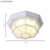 White Geometric Flush Ceiling Mount Light Fixture - Industrial Frosted Glass For Bedroom