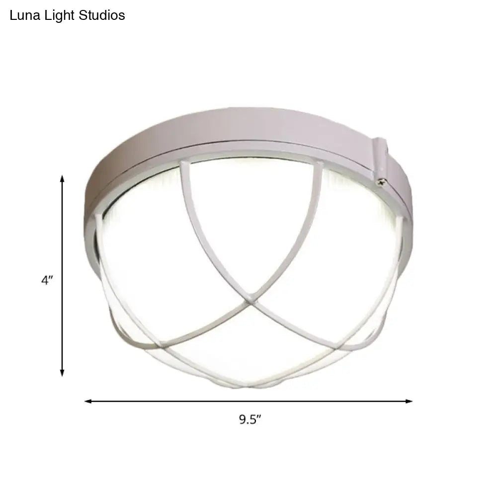 White Geometric Flush Ceiling Mount Light Fixture - Industrial Frosted Glass For Bedroom