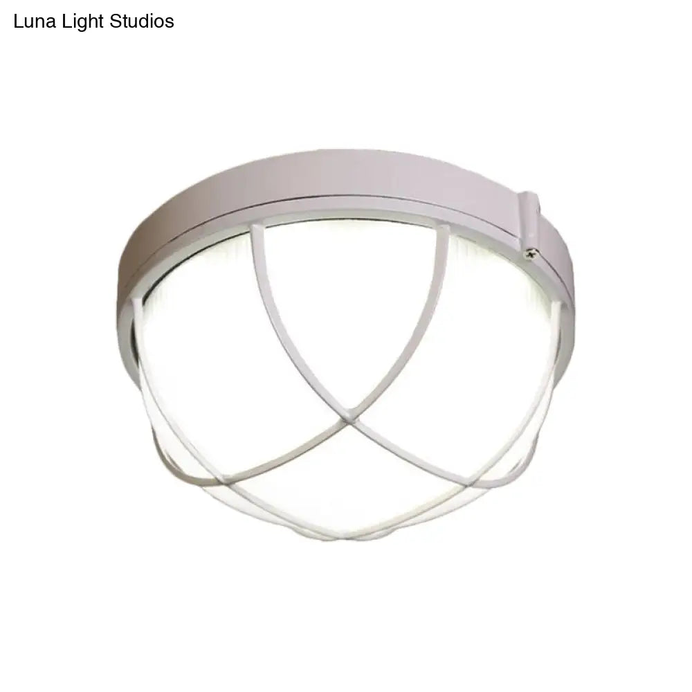White Geometric Flush Ceiling Mount Light Fixture - Industrial Frosted Glass For Bedroom