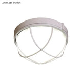 White Geometric Flush Ceiling Mount Light Fixture - Industrial Frosted Glass For Bedroom
