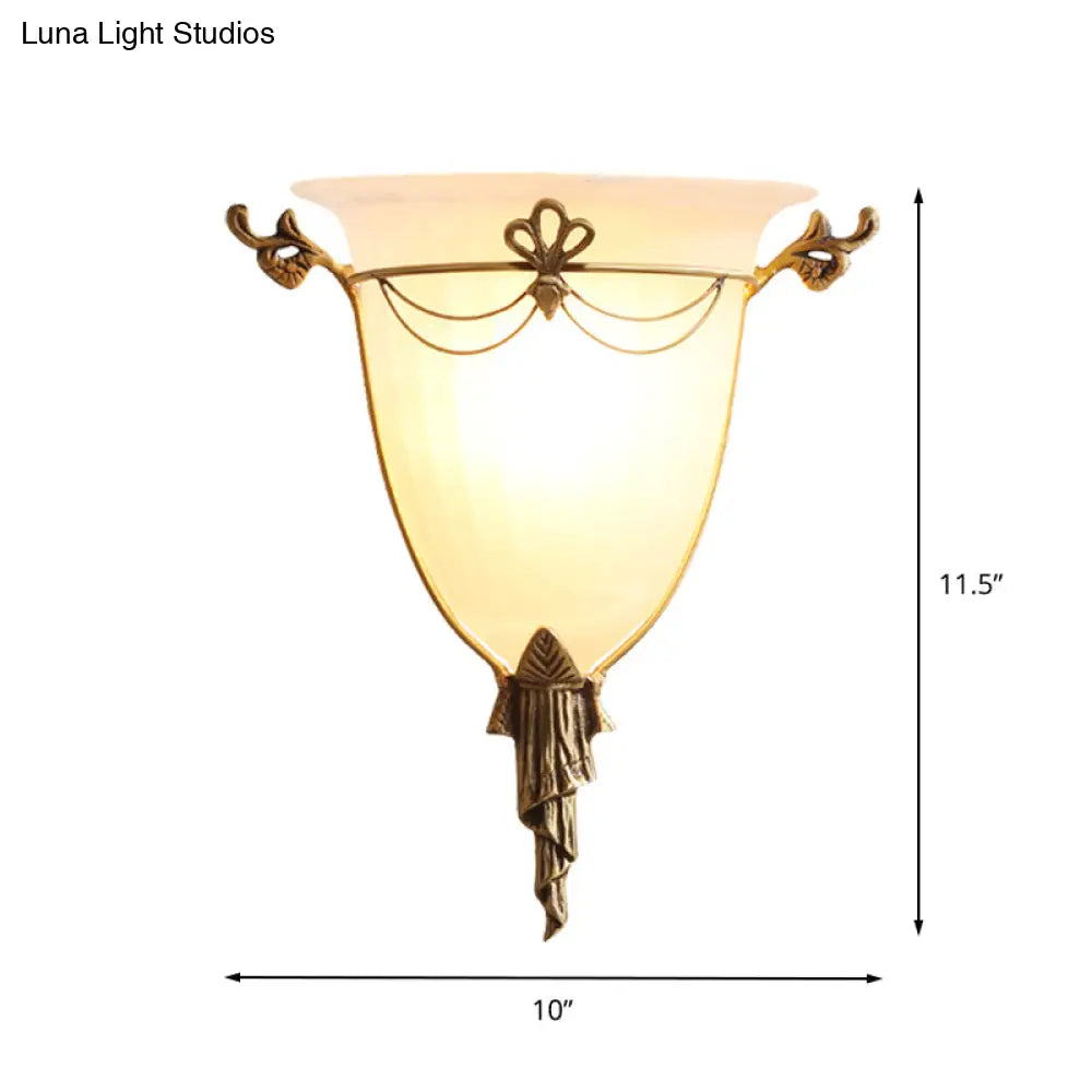 White Glass Bell Sconce Light - Traditional Wall Lighting Fixture For Hallway