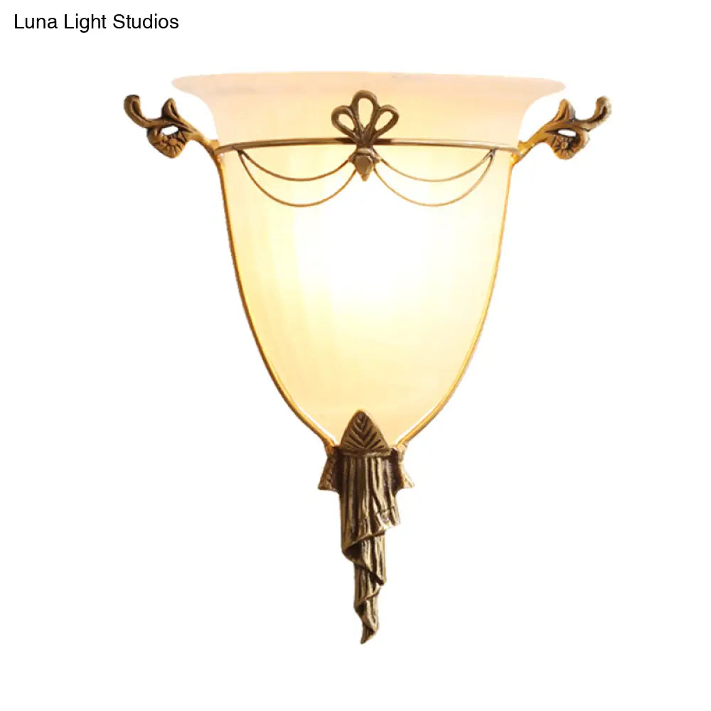 White Glass Bell Sconce Light - Traditional Wall Lighting Fixture For Hallway