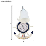 White Glass Bell Sconce Light With Anchor Clock - Mediterranean Wall Lamp For Hotels