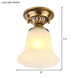 White Glass Ceiling Light Fixture With Classic Brass Bell - 1 Flush Mount For Living Room
