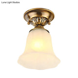 White Glass Ceiling Light Fixture With Classic Brass Bell - 1 Flush Mount For Living Room