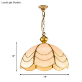 White Glass Chandelier Light - Scalloped Colonial Style Dining Room Pendant Lamp (3 Bulbs)