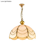 White Glass Chandelier Light - Scalloped Colonial Style Dining Room Pendant Lamp (3 Bulbs)