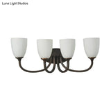 White Glass Cup Sconce: Traditional Bathroom Vanity Light With 3/4 Lights In Black/Chrome
