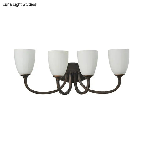 White Glass Cup Sconce: Traditional Bathroom Vanity Light With 3/4 Lights In Black/Chrome