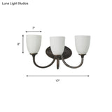White Glass Cup Sconce: Traditional Bathroom Vanity Light With 3/4 Lights In Black/Chrome