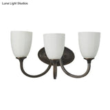 White Glass Cup Sconce: Traditional Bathroom Vanity Light With 3/4 Lights In Black/Chrome
