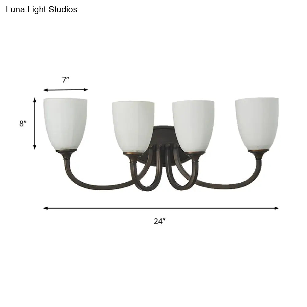 White Glass Cup Sconce: Traditional Bathroom Vanity Light With 3/4 Lights In Black/Chrome