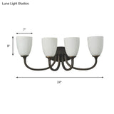 White Glass Cup Sconce: Traditional Bathroom Vanity Light With 3/4 Lights In Black/Chrome