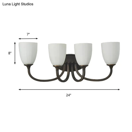 White Glass Cup Sconce: Traditional Bathroom Vanity Light With 3/4 Lights In Black/Chrome