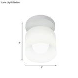 White Glass Cylinder Flush Ceiling Light With Simple Design And 1 Bulb