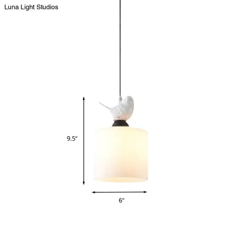 White Glass Cylinder Pendant Light: Simple Style Hanging Lamp With 1 Light Kit