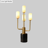 White Glass Cylinder Table Lamp With Brass Task Heads And Marble Base