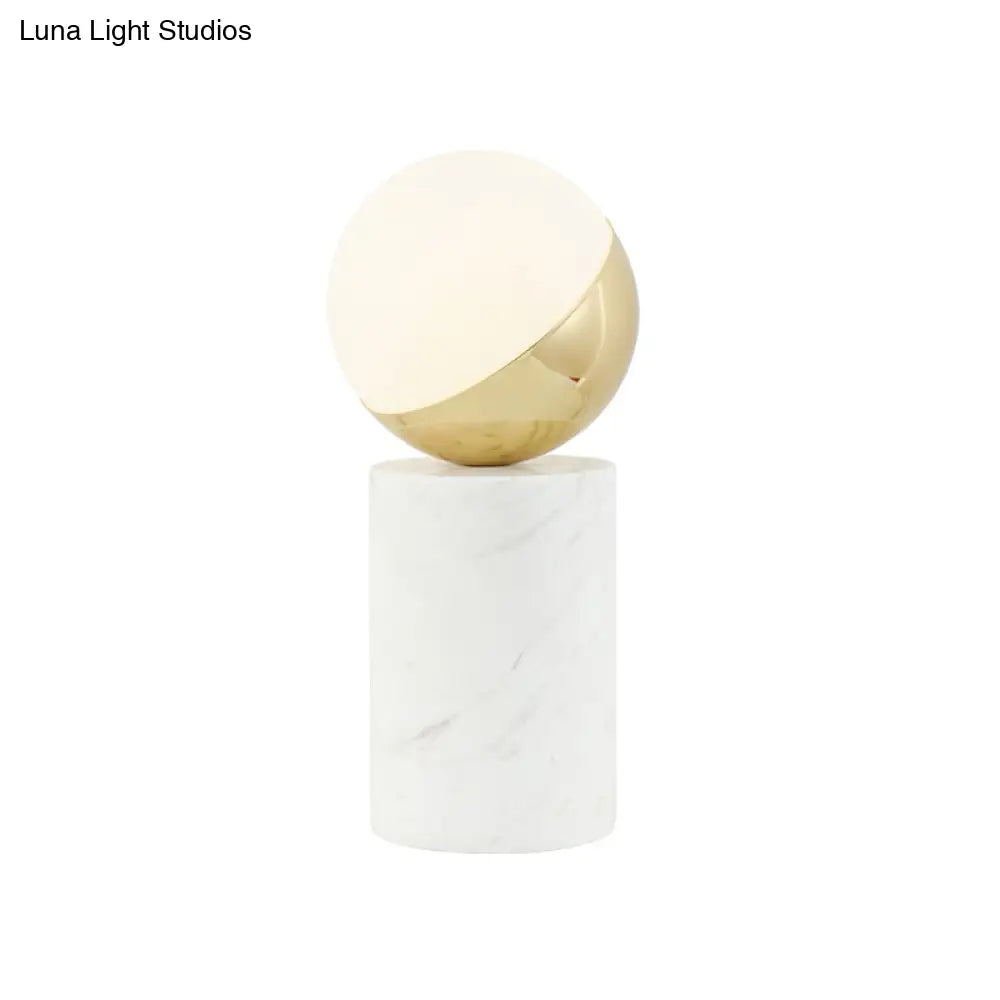White Glass Desk Lamp With Modern Spherical Task Lighting - Ideal For Living Rooms Or Small Desks