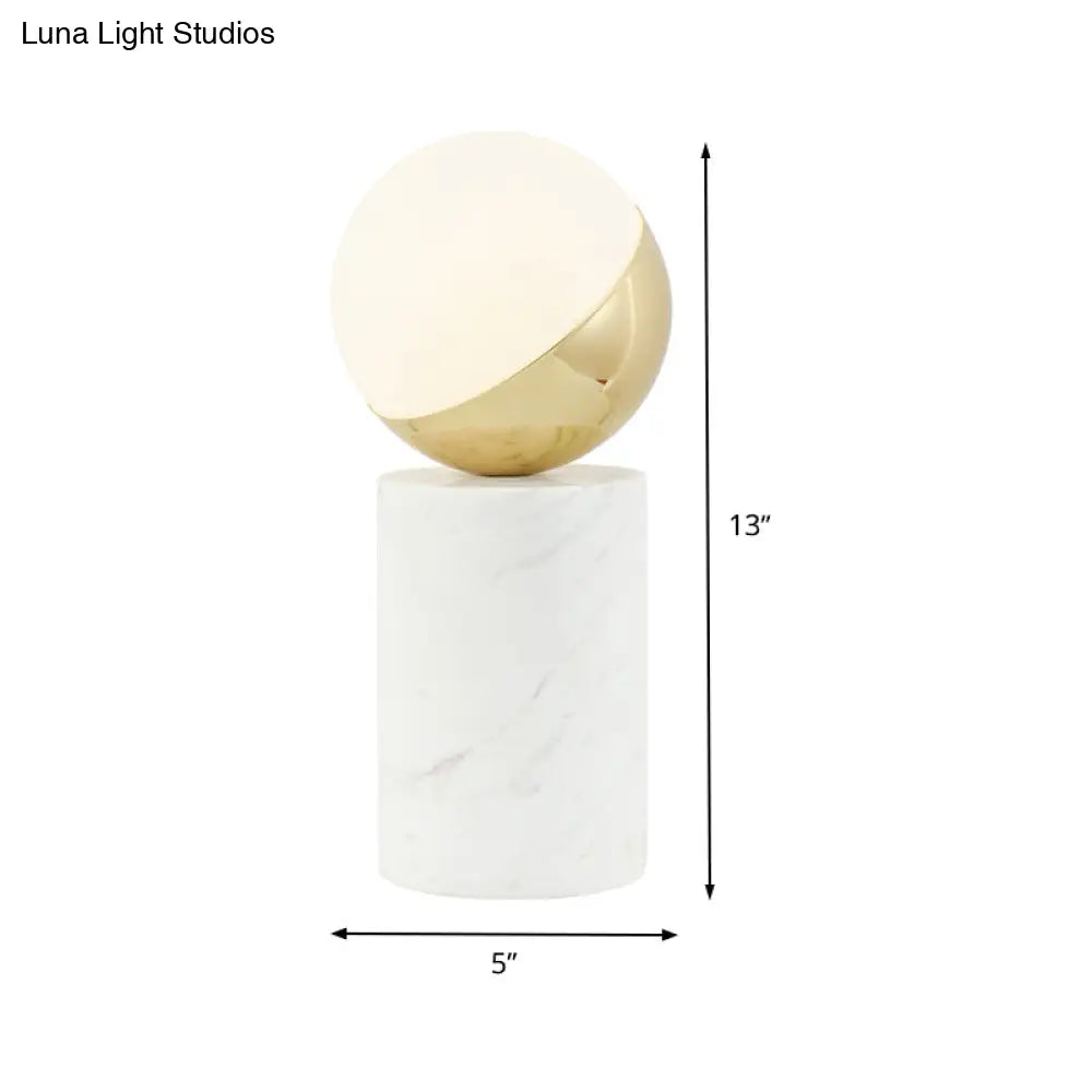 White Glass Desk Lamp With Modern Spherical Task Lighting - Ideal For Living Rooms Or Small Desks