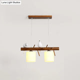 White Glass Led Pendant Light With Resin Bird - Cylinder Restaurant Island Hanging Fixture