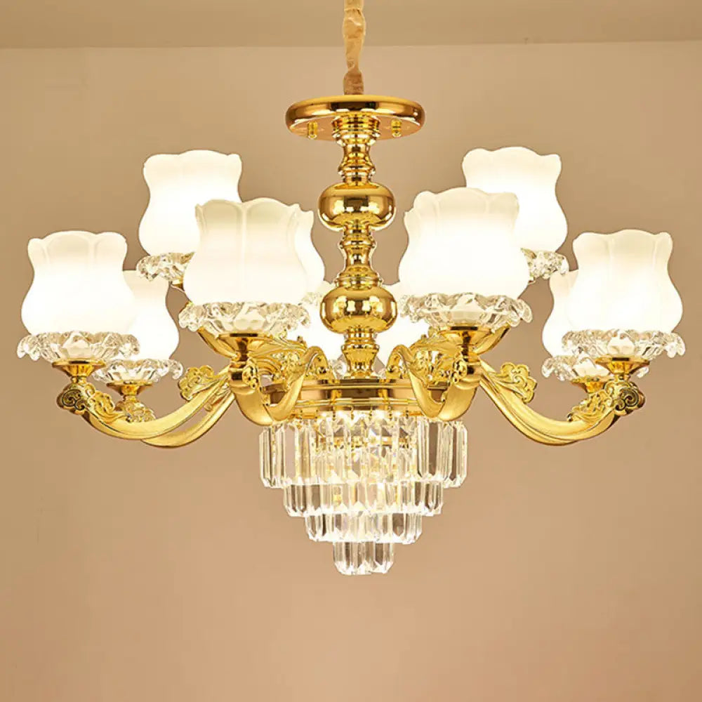 White Glass Modern Blossom Pendulum Light – Gold Living Room Pendant Chandelier 12 /