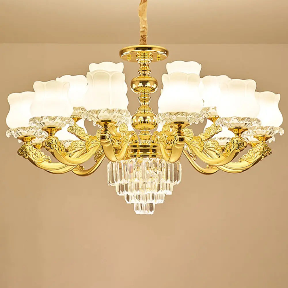 White Glass Modern Blossom Pendulum Light – Gold Living Room Pendant Chandelier 18 /