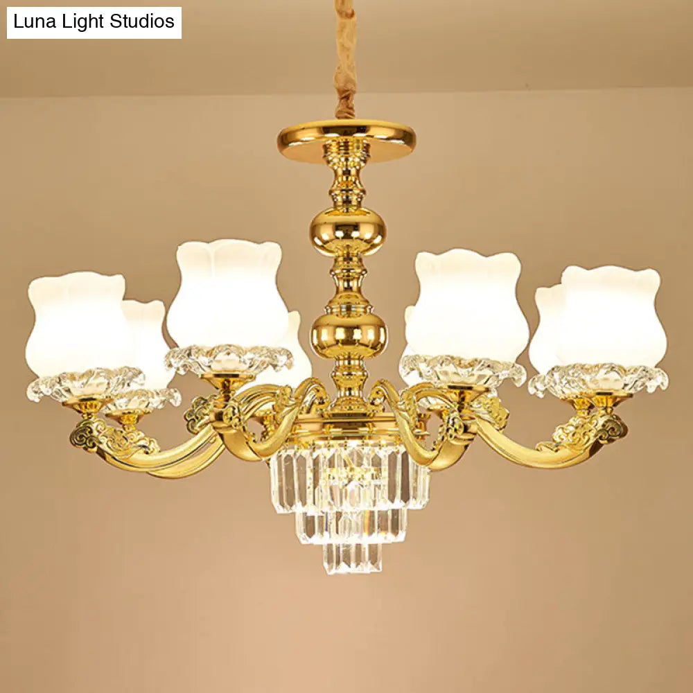 White Glass Modern Blossom Pendulum Light – Gold Living Room Pendant Chandelier
