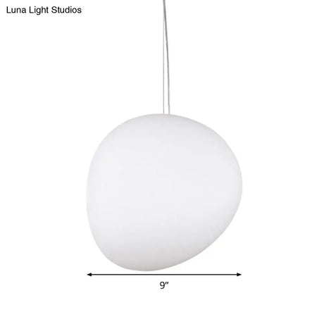 White Glass Oval Ceiling Pendant Light - 6’’/9’’/12.5’’ Wide - Simple Style - 1 Light Hanging Lamp Kit