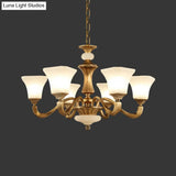 Classic Brass 3/6-Head Bedroom Pendant Light With White Glass Pagoda Design