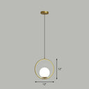 White Glass Pendant Light With Metal Ring - Simple Ball Ceiling Lamp Gold / 12’