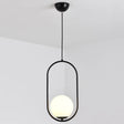 White Glass Pendant Light With Mid-Century Globe Design And Metal Ring Black / 16’