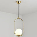 White Glass Pendant Light With Mid-Century Globe Design And Metal Ring Gold / 16’