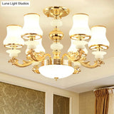 White Glass Retro Style Suspension Light - Bud Shade Living Room Chandelier