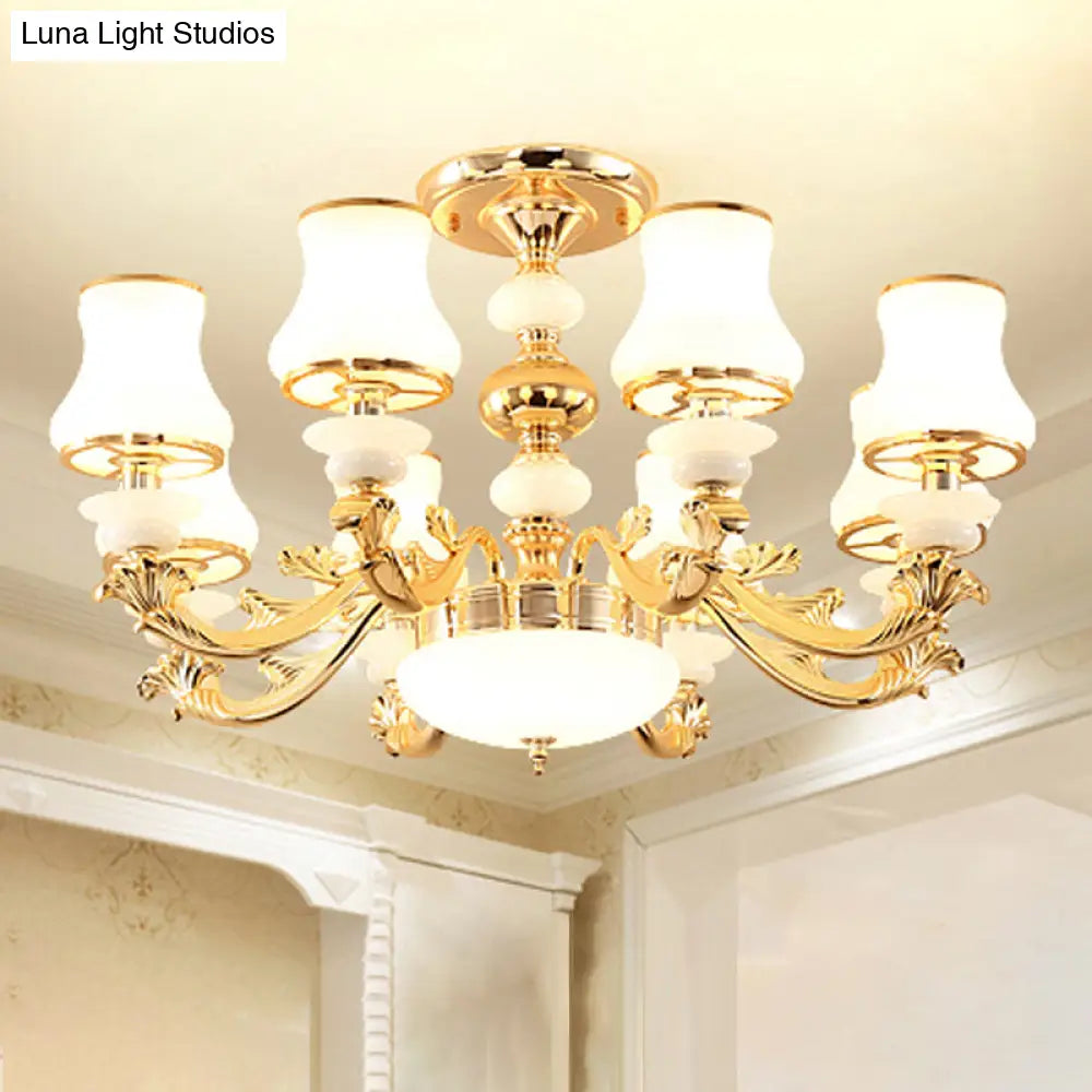 White Glass Retro Style Suspension Light - Bud Shade Living Room Chandelier