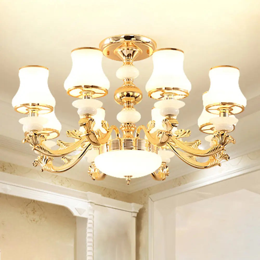 White Glass Retro Style Suspension Light - Bud Shade Living Room Chandelier 8 /