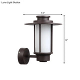 White Glass Wall Mount Outdoor Sconce Light - Lodge Style With Coffee Finish