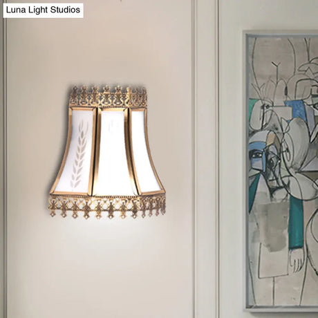 White Glass Wall Sconce Light Retro Flush Mount Lamp - Empire Design For Living Room