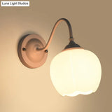White Glass Wall Sconce With Gooseneck Arm - Countryside Flower Bud Lamp