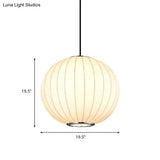 White Globe Hanging Pendant Light With Fabric Shade - Simplicity 1 10-16’W