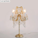 White/Gold Crystal Table Lamp - Elegant 2-Light Bent Arm Rural Style Living Room Night Light