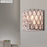 White Half-Cylinder Countryside Crystal Wall Sconce - 1 Light Bedroom Lighting Fixture
