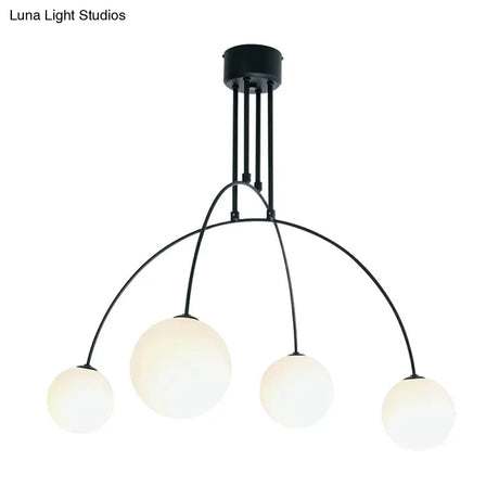 White Hanging Pendant Chandelier With Arch Iron Shade And Glass Balls For Living Room
